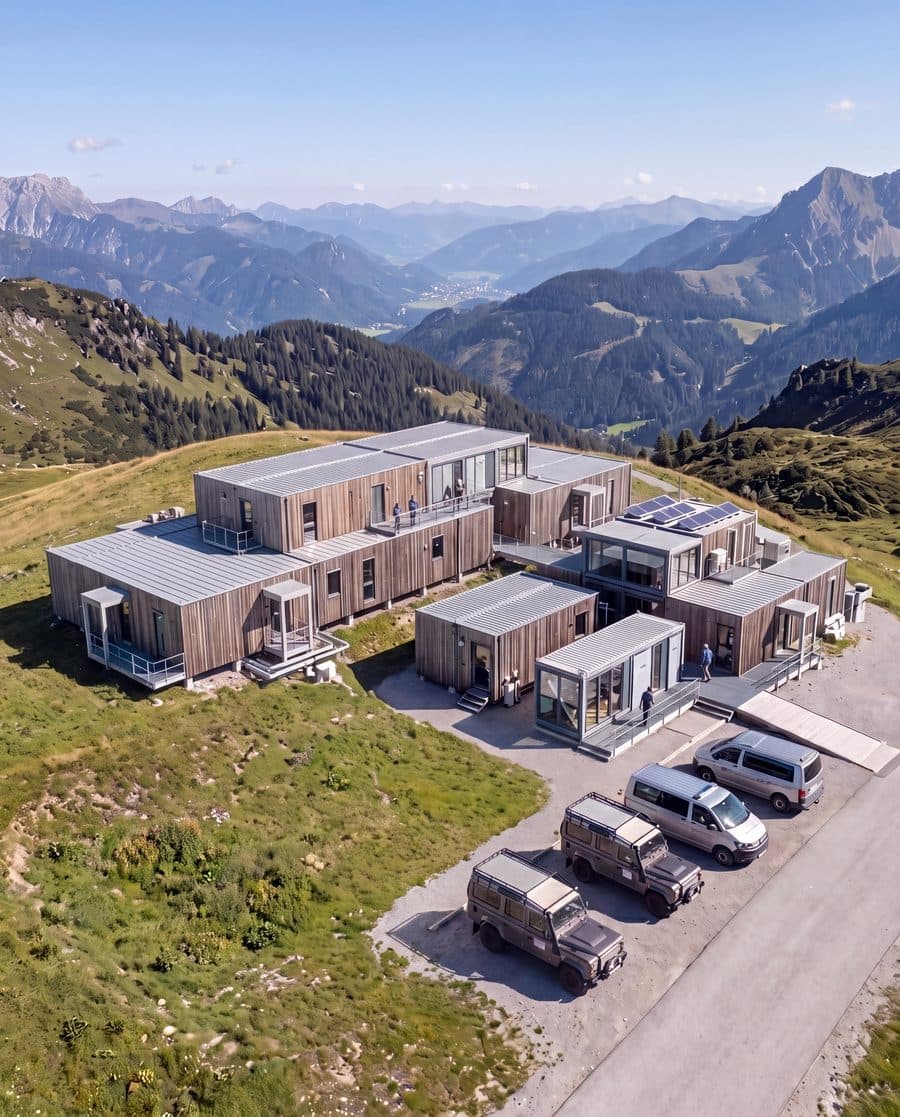 Containerunterkunft mit PV-Dach in alpiner Lage ohne Netzanschluss