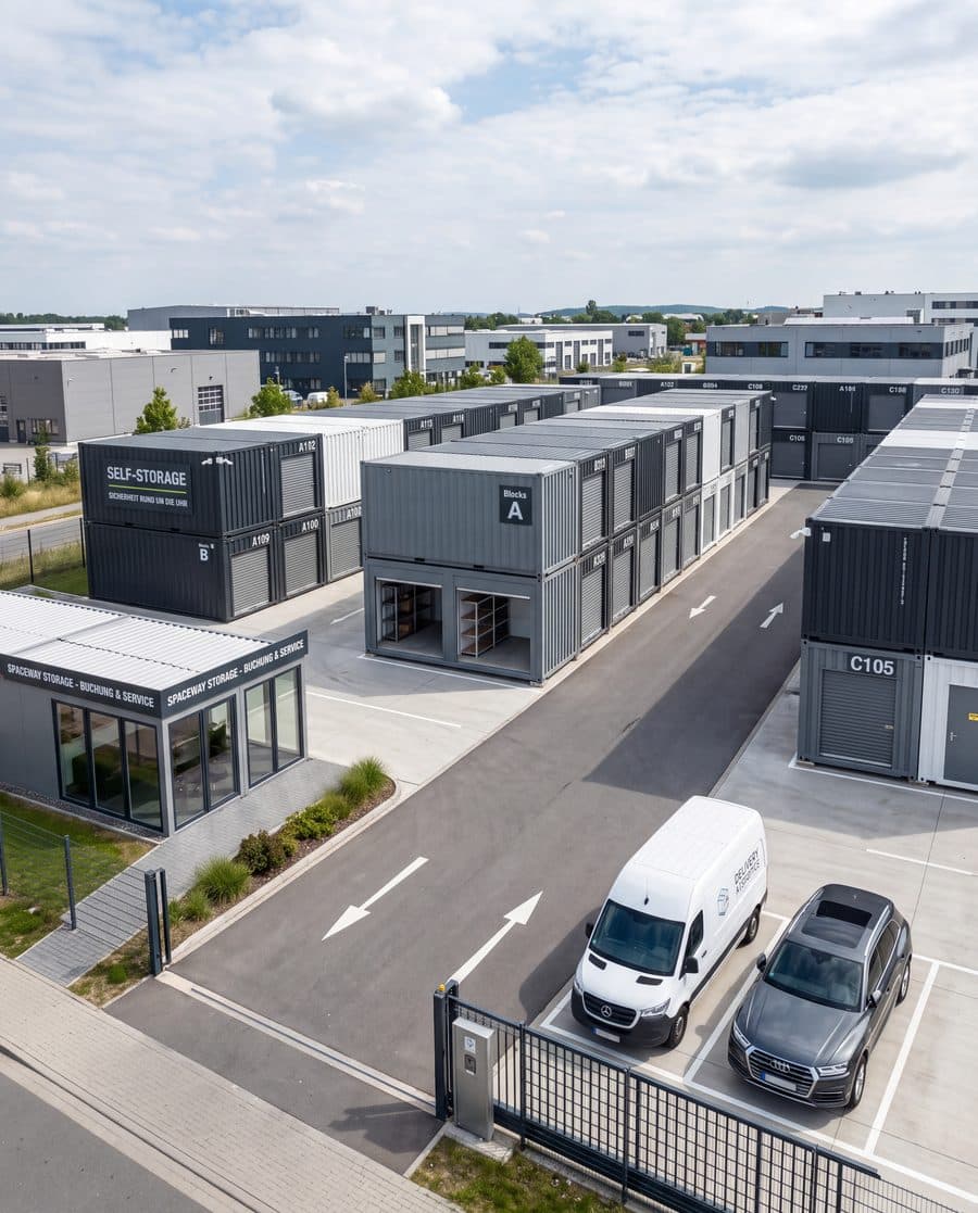 Temporärer Containerstandort mit Lager- und Logistikflächen