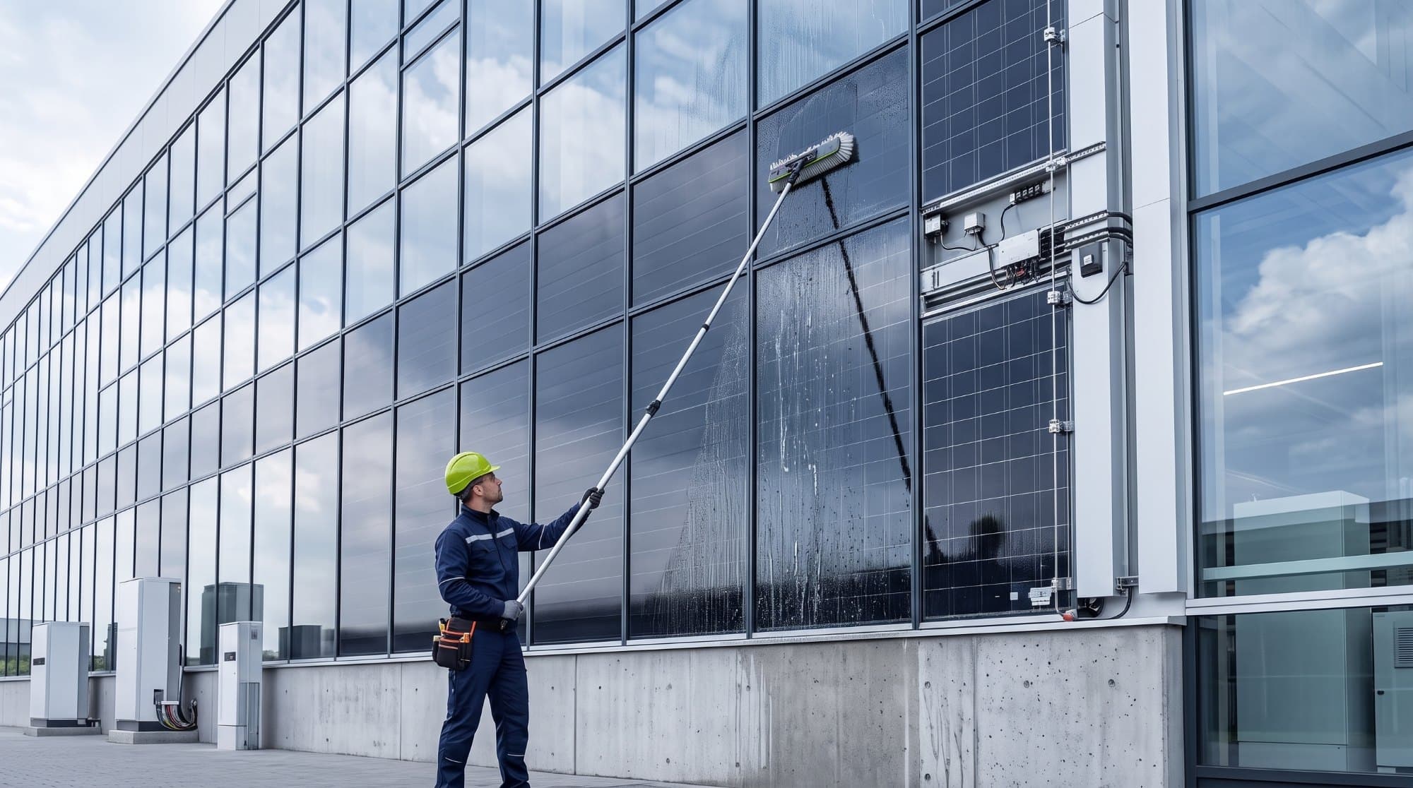 Fachgerechte Reinigung einer BIPV-Fassade